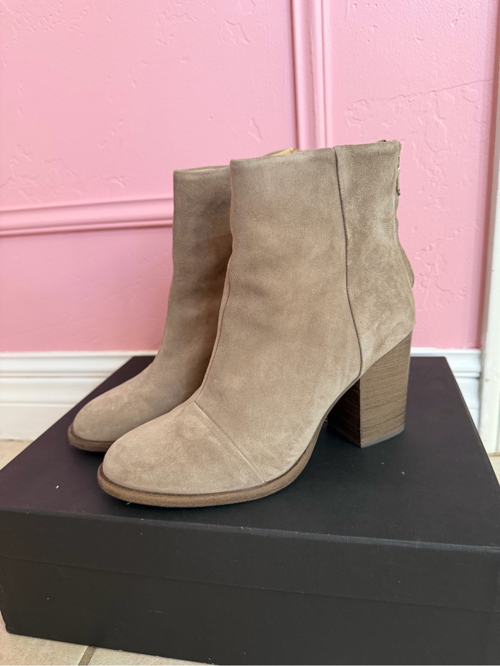 rag & bone Taupe Suede Block Heel Ankle Boots